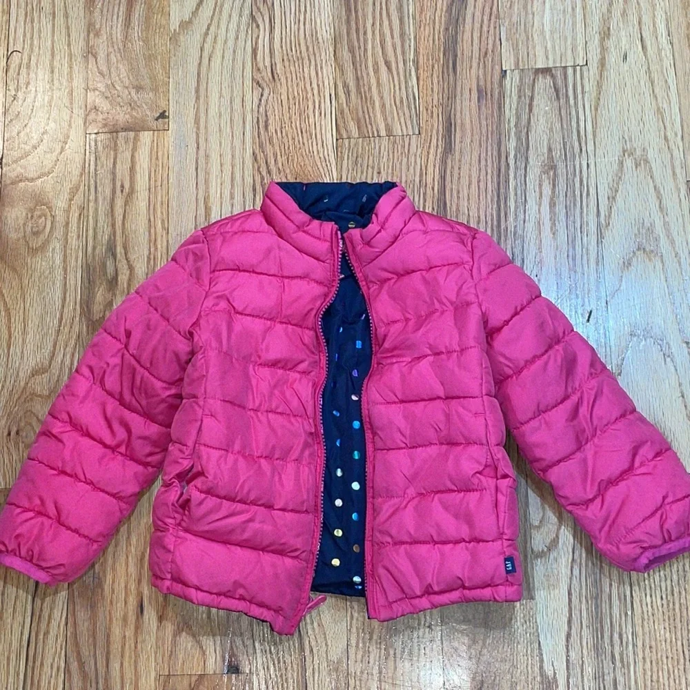 GAP reversible pink blue dots jacket 4 Toddler